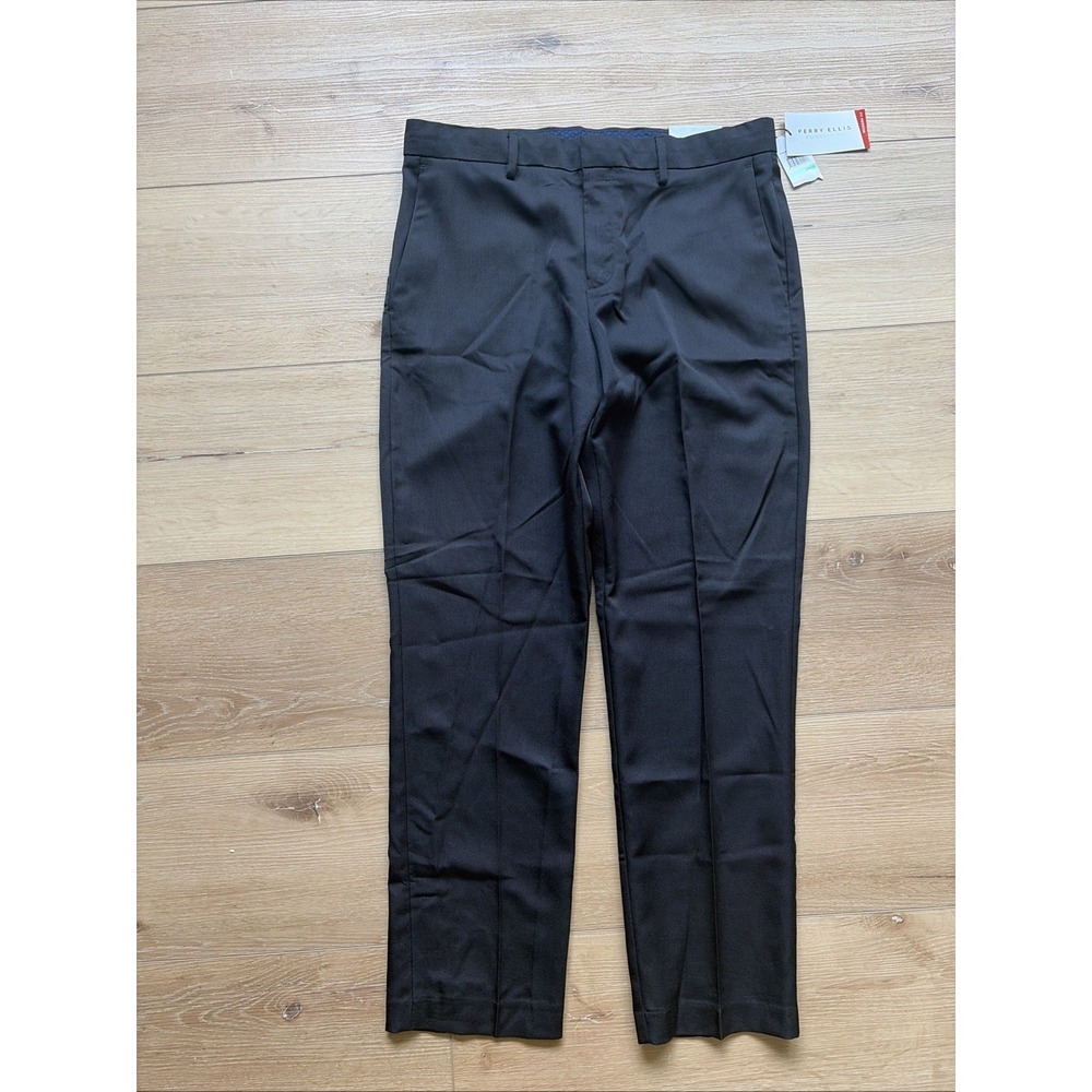 NWT Perry Ellis Portfolio Modern Fit Sz 34 Dress Pants Black Performance Stretch